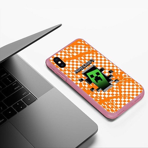 Чехол iPhone XS Max матовый MINECRAFT / 3D-Малиновый – фото 3