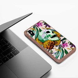 Чехол iPhone XS Max матовый Череп в цветах, цвет: 3D-коричневый — фото 2