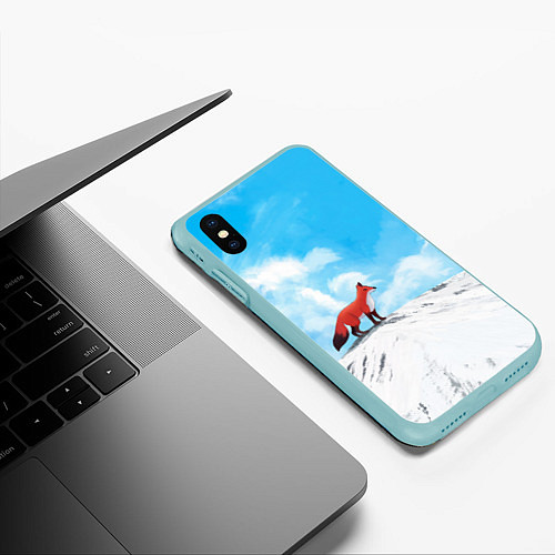 Чехол iPhone XS Max матовый Лиса и небеса / 3D-Мятный – фото 3