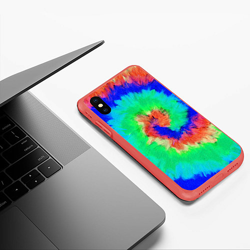 Чехол iPhone XS Max матовый ХИППИ ТАЙ ДАЙ / 3D-Красный – фото 3