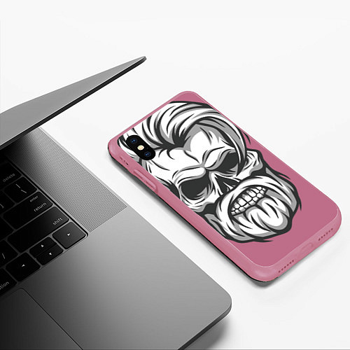 Чехол iPhone XS Max матовый Бородатый череп / 3D-Малиновый – фото 3