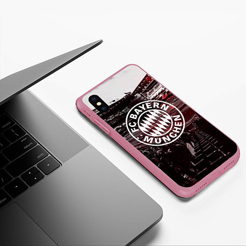 Чехол iPhone XS Max матовый FC BAYERN MUNCHEN / 3D-Малиновый – фото 3