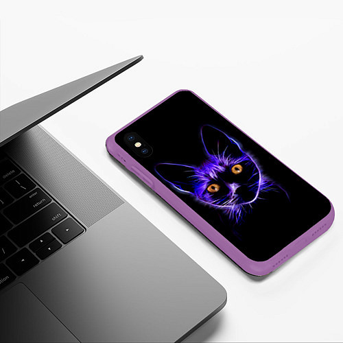 Чехол iPhone XS Max матовый Дикая кошка / 3D-Фиолетовый – фото 3
