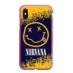 Чехол iPhone XS Max матовый NIRVANA НИРВАНА, цвет: 3D-малиновый