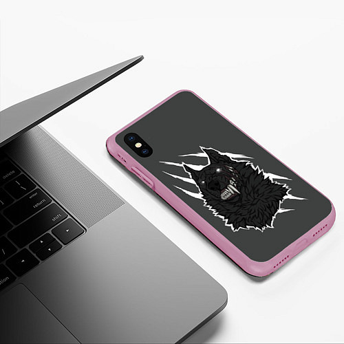 Чехол iPhone XS Max матовый Волк / 3D-Розовый – фото 3