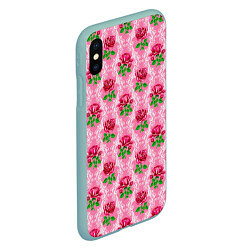 Чехол iPhone XS Max матовый Декор из нежных роз, цвет: 3D-мятный — фото 2