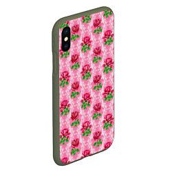 Чехол iPhone XS Max матовый Декор из нежных роз, цвет: 3D-темно-зеленый — фото 2