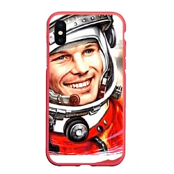 Чехол iPhone XS Max матовый Юрий Гагарин 1, цвет: 3D-красный