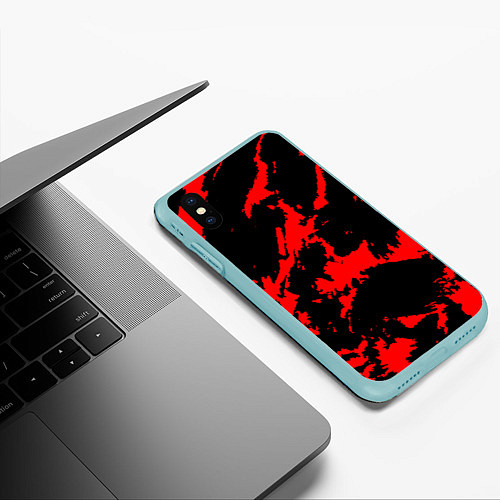 Чехол iPhone XS Max матовый Красный на черном / 3D-Мятный – фото 3