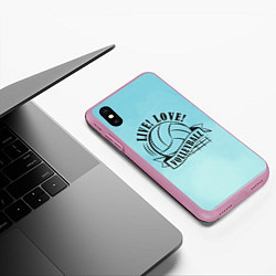 Чехол iPhone XS Max матовый LIVE! LOVE! VOLLEYBALL!, цвет: 3D-розовый — фото 2