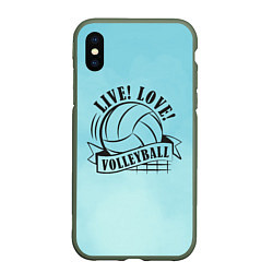 Чехол iPhone XS Max матовый LIVE! LOVE! VOLLEYBALL!, цвет: 3D-темно-зеленый