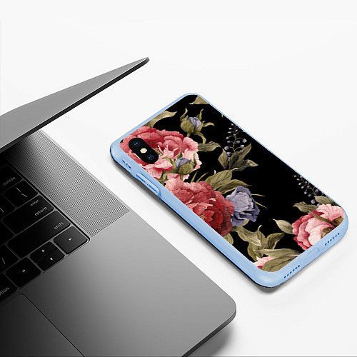 Чехол iPhone XS Max матовый Цветы / 3D-Голубой – фото 3