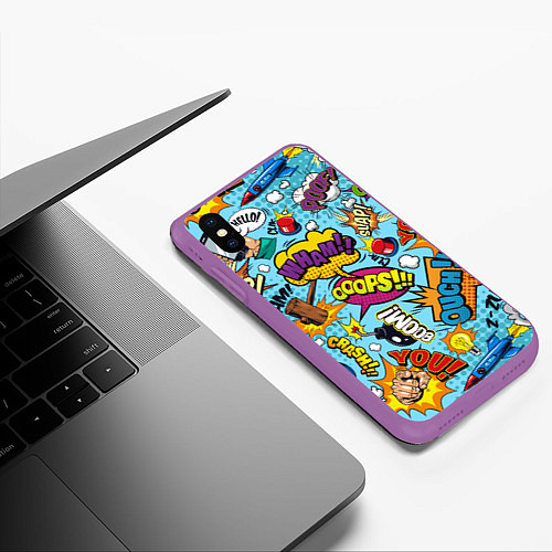 Чехол iPhone XS Max матовый Pop art comics / 3D-Фиолетовый – фото 3