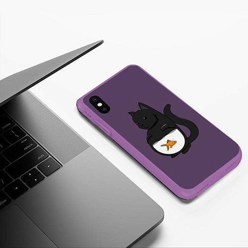 Чехол iPhone XS Max матовый Довольный кот / 3D-Фиолетовый – фото 3
