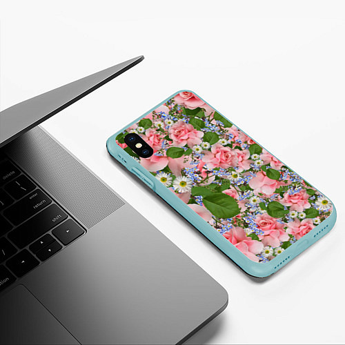 Чехол iPhone XS Max матовый Цветы / 3D-Мятный – фото 3