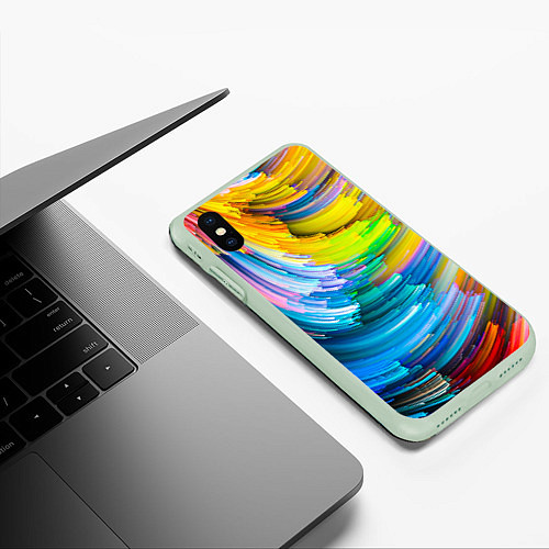 Чехол iPhone XS Max матовый Цветные полоски / 3D-Салатовый – фото 3