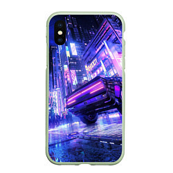Чехол iPhone XS Max матовый Cyberpunk city, цвет: 3D-салатовый