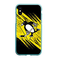 Чехол iPhone XS Max матовый Pittsburgh Penguins Sport, цвет: 3D-мятный