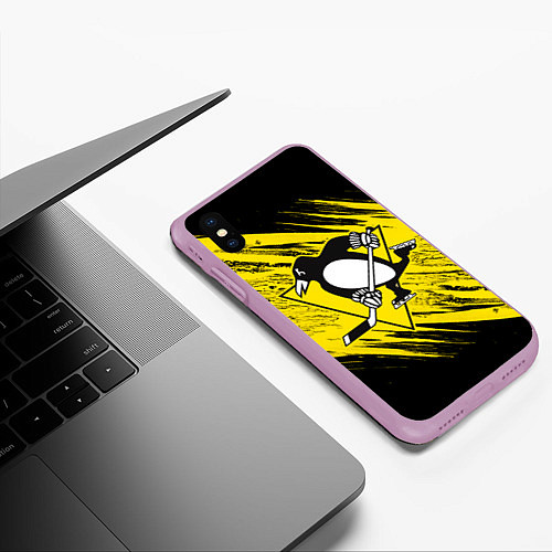 Чехол iPhone XS Max матовый Pittsburgh Penguins Sport / 3D-Сиреневый – фото 3