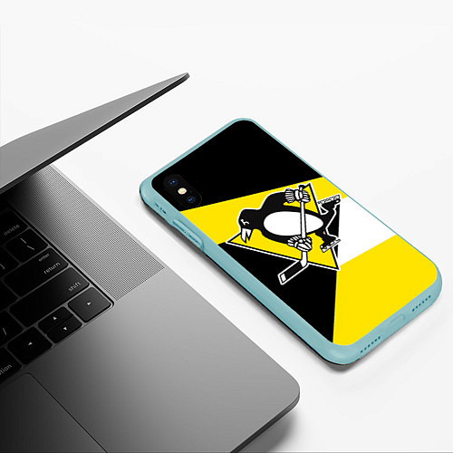 Чехол iPhone XS Max матовый Pittsburgh Penguins Exclusive / 3D-Мятный – фото 3