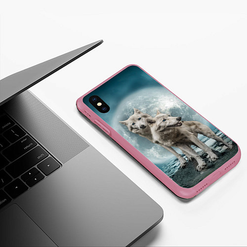 Чехол iPhone XS Max матовый Волки альбиносы / 3D-Малиновый – фото 3