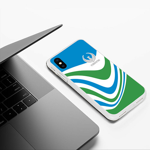 Чехол iPhone XS Max матовый Узбекистан - герб страны / 3D-Белый – фото 3