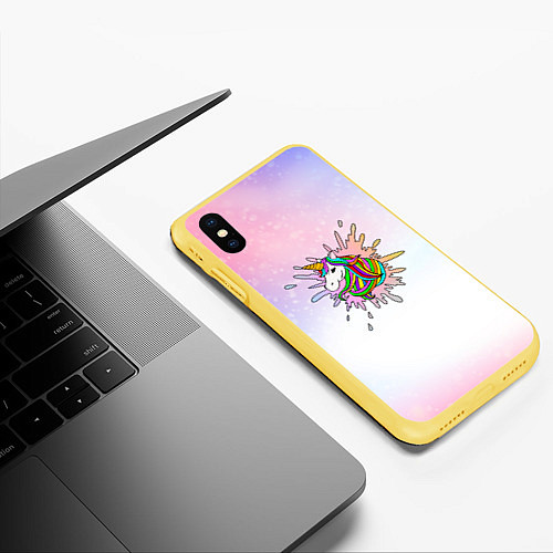 Чехол iPhone XS Max матовый Единорог / 3D-Желтый – фото 3