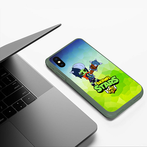 Чехол iPhone XS Max матовый Brawl StarsZombibi / 3D-Темно-зеленый – фото 3