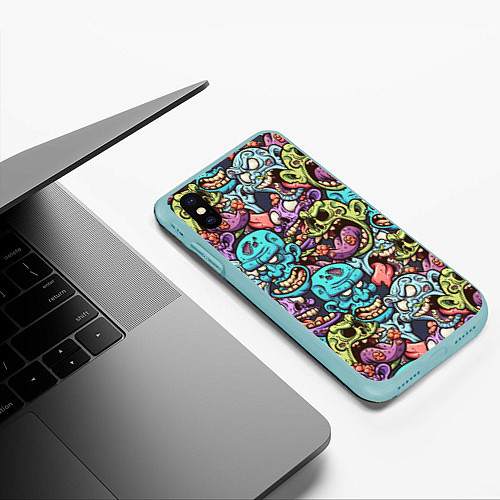 Чехол iPhone XS Max матовый Зомби Паттерн / 3D-Мятный – фото 3