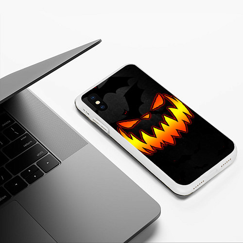Чехол iPhone XS Max матовый Pumpkin smile and bats / 3D-Белый – фото 3