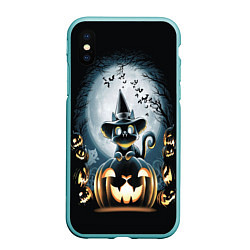 Чехол iPhone XS Max матовый Хэллоуин Кот, цвет: 3D-мятный