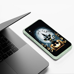 Чехол iPhone XS Max матовый Хэллоуин Кот, цвет: 3D-салатовый — фото 2