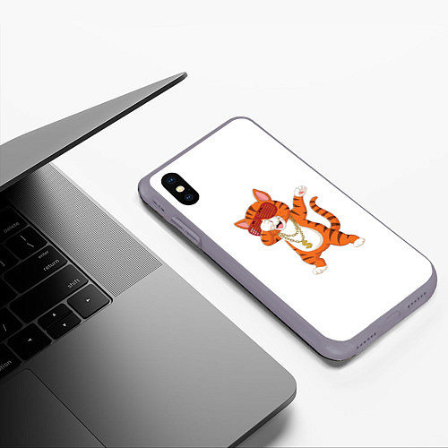 Чехол iPhone XS Max матовый Dab кот / 3D-Серый – фото 3