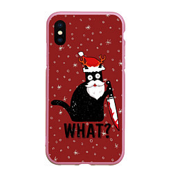 Чехол iPhone XS Max матовый What Cat Новый Год, цвет: 3D-розовый