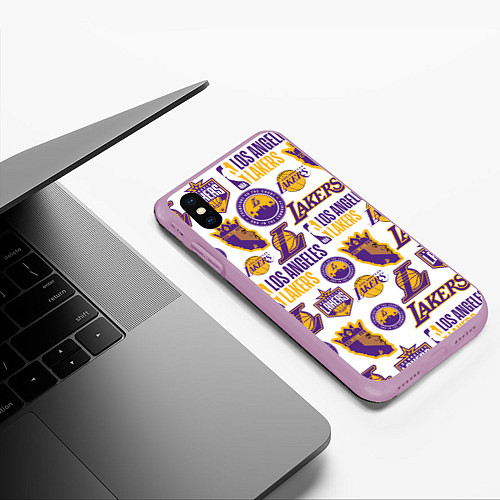 Чехол iPhone XS Max матовый LAKERS LOGO / 3D-Сиреневый – фото 3