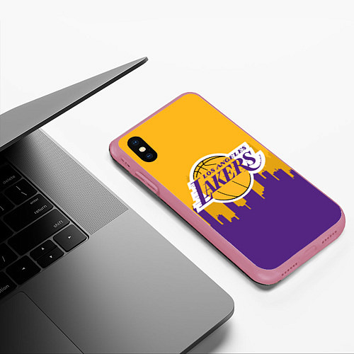 Чехол iPhone XS Max матовый LOS ANGELES LAKERS / 3D-Малиновый – фото 3