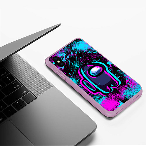 Чехол iPhone XS Max матовый NEON AMONG US / 3D-Сиреневый – фото 3