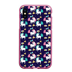 Чехол iPhone XS Max матовый Unicorn pattern, цвет: 3D-малиновый