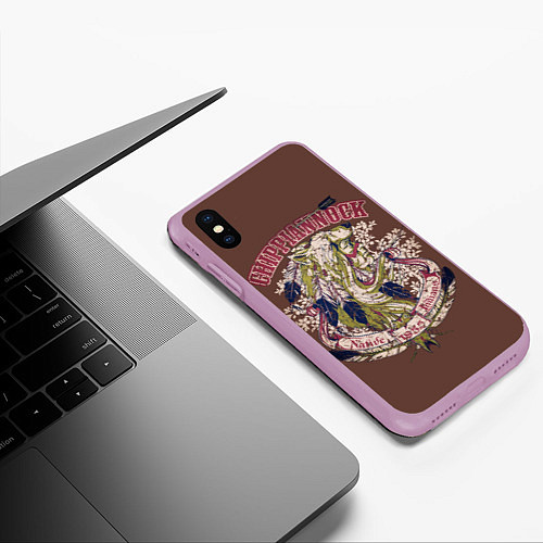 Чехол iPhone XS Max матовый Индеец в волчьей шкуре / 3D-Сиреневый – фото 3