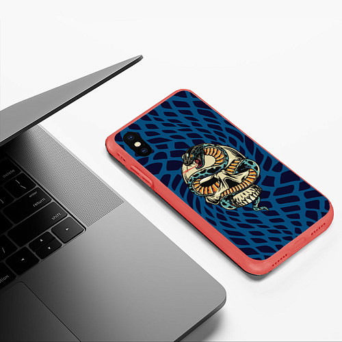 Чехол iPhone XS Max матовый Snake&Skull / 3D-Красный – фото 3