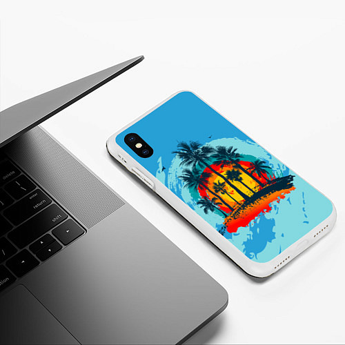 Чехол iPhone XS Max матовый Море Пальмы Песок / 3D-Белый – фото 3