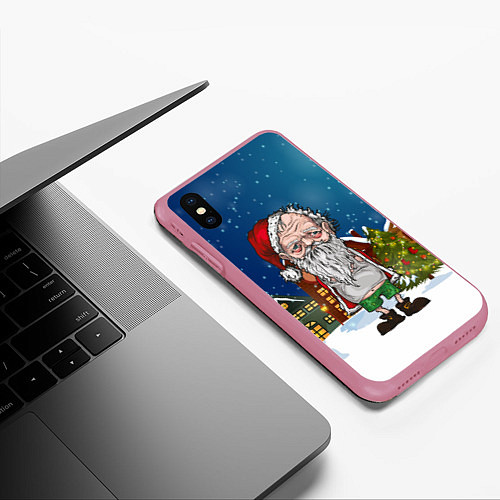 Чехол iPhone XS Max матовый Уставший Санта / 3D-Малиновый – фото 3