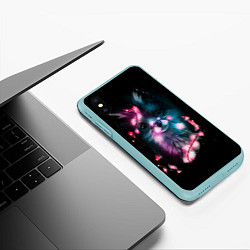 Чехол iPhone XS Max матовый Лиса с гирляндой, цвет: 3D-мятный — фото 2
