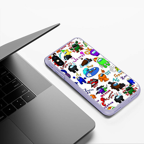 Чехол iPhone XS Max матовый AMONG US STICKERBOMBING / 3D-Светло-сиреневый – фото 3