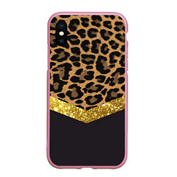 Чехол iPhone XS Max матовый Леопардовый принт, цвет: 3D-розовый