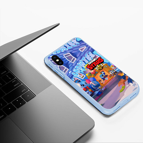 Чехол iPhone XS Max матовый Brawl Stars Снежный Отель / 3D-Голубой – фото 3