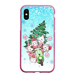 Чехол iPhone XS Max матовый Cat Santa, цвет: 3D-малиновый