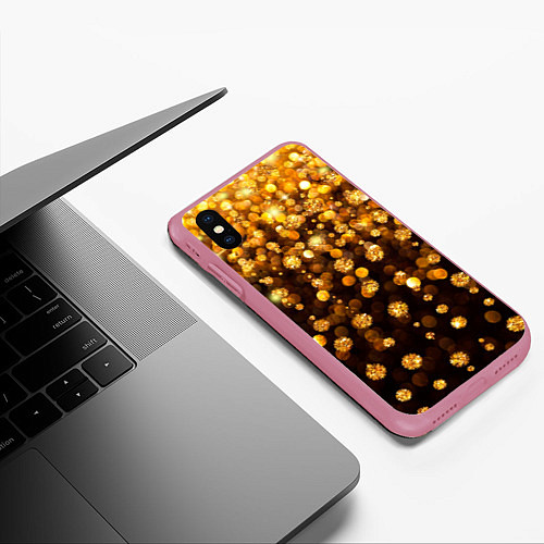 Чехол iPhone XS Max матовый ЗОЛОТЫЕ БЛЕСТКИ / 3D-Малиновый – фото 3