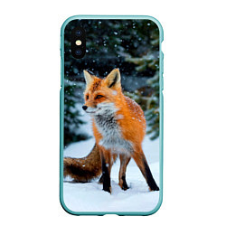 Чехол iPhone XS Max матовый Лиса в зимнем лесу, цвет: 3D-мятный