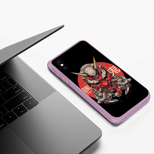 Чехол iPhone XS Max матовый Cyber Oni Samurai / 3D-Сиреневый – фото 3